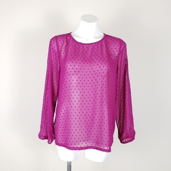 𝅺j. Crew Dotted Keyhole Swiss Dot Kelly Pink Top - Picture 1 of 5